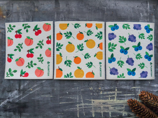 Plantish Future Home & Kitchen Fruity Cuties - Swedish Sponge Cloth Set Top View