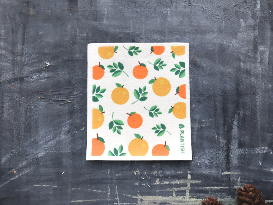 Plantish Future Home & Kitchen Fruity Cuties - Swedish Sponge Cloth Set Oranges top View