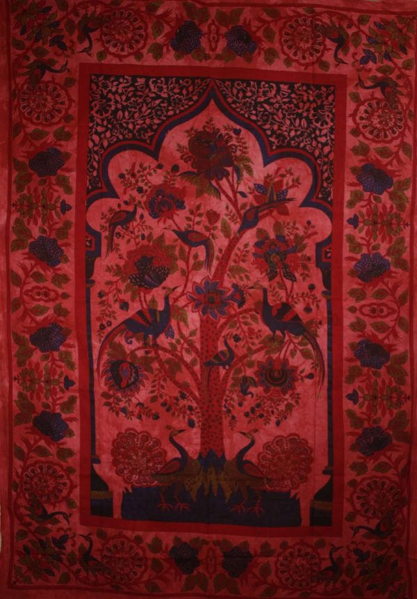 Red Tree of Life Peacock Tapestry