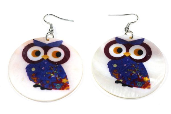 Curious Baby Owl With Flower Wings Mother Of Pearl Earrings