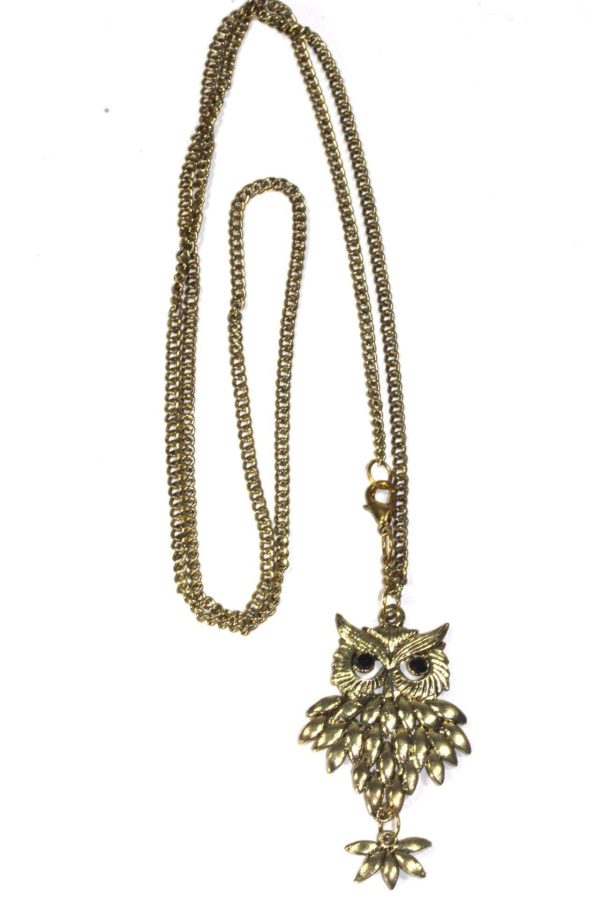Gold Tone Rising Owl Pendant Necklace
