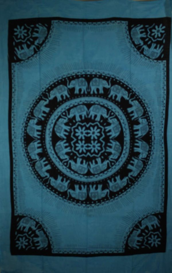 Turquoise Celebration Of Elephants Mandala Tie Dye Tapestry