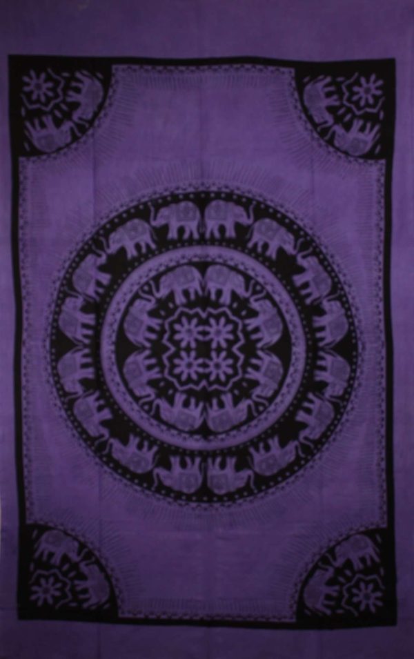 Purple Celebration Of Elephants Mandala Tie Dye Tapestry