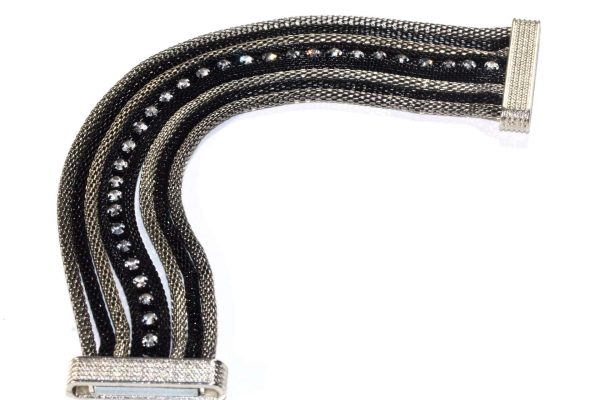 Black & Silver Tone Rope Style Dazzling Cocktail Bracelet