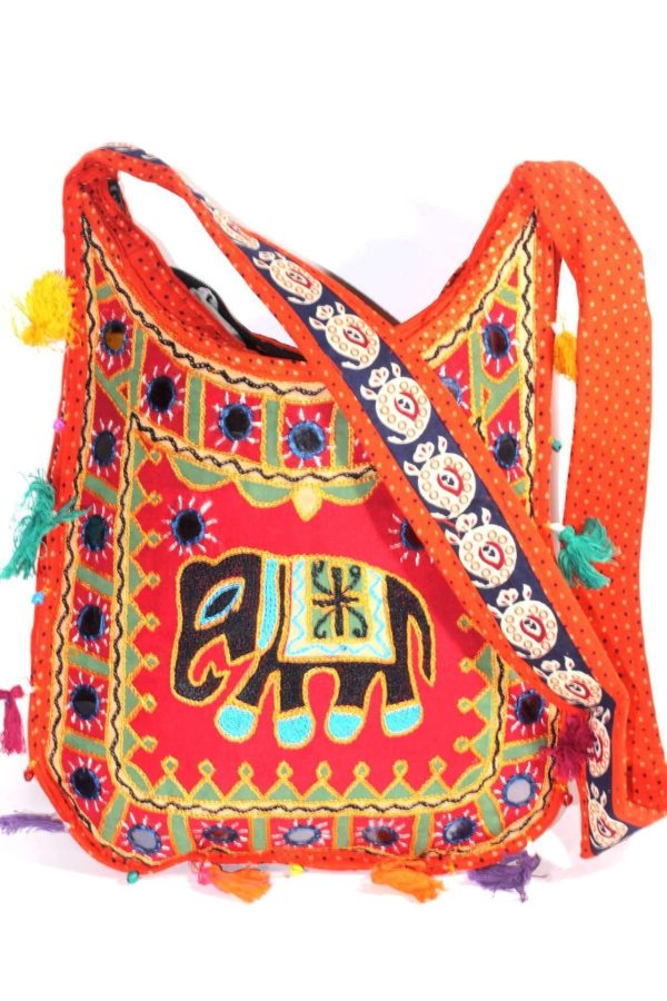 Mirror Work Elephant Multi Color Sling Jhola Bag