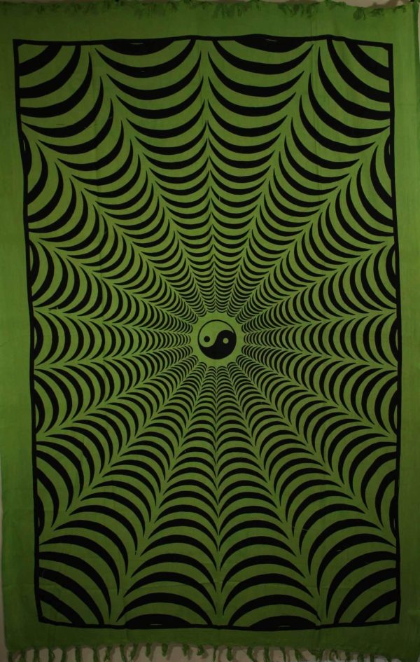 Green Trippy Yin Yang 3D Hand-loom Style Tapestry