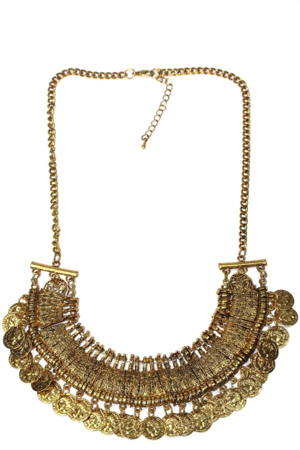 Gold Tone Tribal Style Coin Statement Necklace