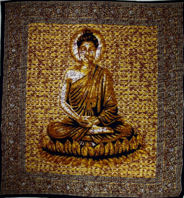 Yellow Buddha In Meditation Batik Style Tapestry