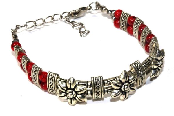 Silver Tone Blooming Flowers Antique Style Bracelet
