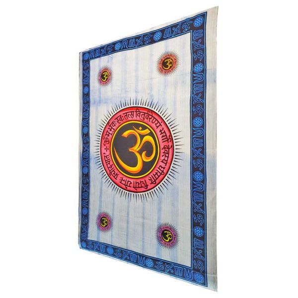 Blue Aum Shanti Yoga Brushstroke Art Geometric Wall Tapestry | Wild Lotus® | @wildlotusbrand