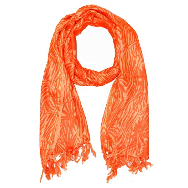 Orange Tropical Print Cotton Fabric Plant Themed Tassel Scarf | Wild Lotus® | @wildlotusbrand