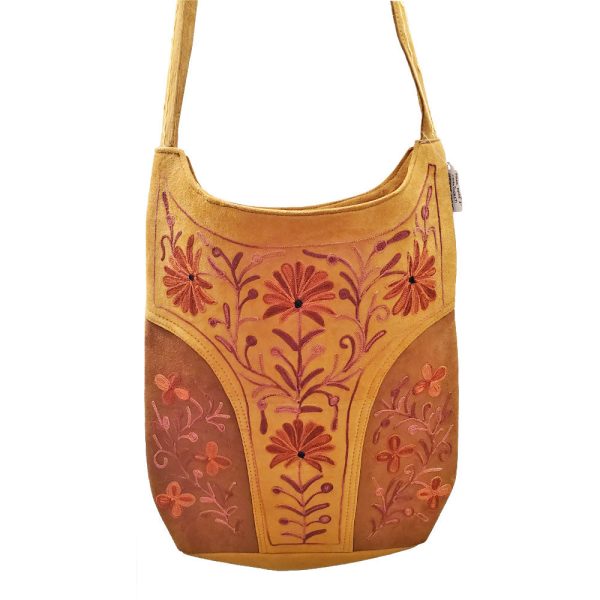 Handmade Floral Design Embroidered Leather Satchel Bag