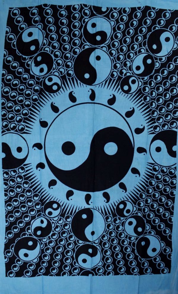 Turquoise Floating Ying Yangs Tapestry