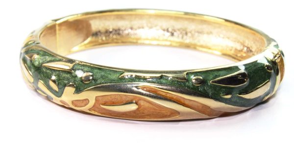 Shimmery Forest Green & Golden Hinged Bangle