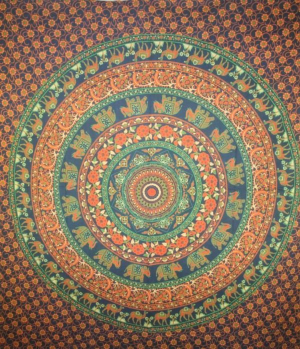 Dark Blue Kaleidoscope Mandala Flowers & Animals Tapestry