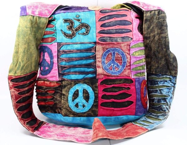 Cotton Stonewashed Om, Peace and Spiral Bag