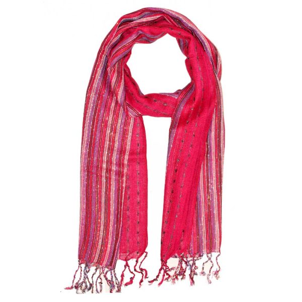 Red Cotton Lurex Shimmering Stripes Scarf | Wild Lotus® | @wildlotusbrand
