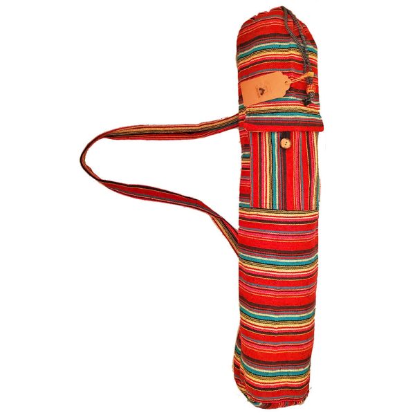 Red Geometric Pattern Cotton Vintage Dhurrie Yoga Mat Bag Carrier with Front Pocket | Wild Lotus® | @wildlotusbrand