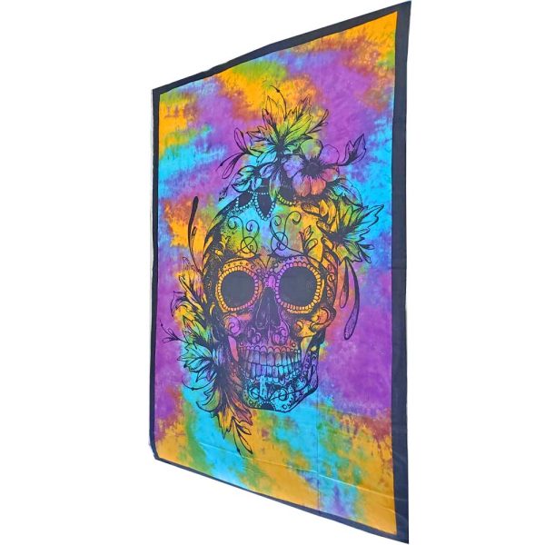 Sugar Skull Tapestry Tie Dye Pattern Floral Headpiece | Wild Lotus® | @wildlotusbrand
